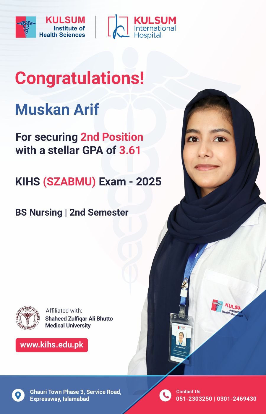 Muskan Asif |Kulsum Institute of Health Sciences | Position Holders