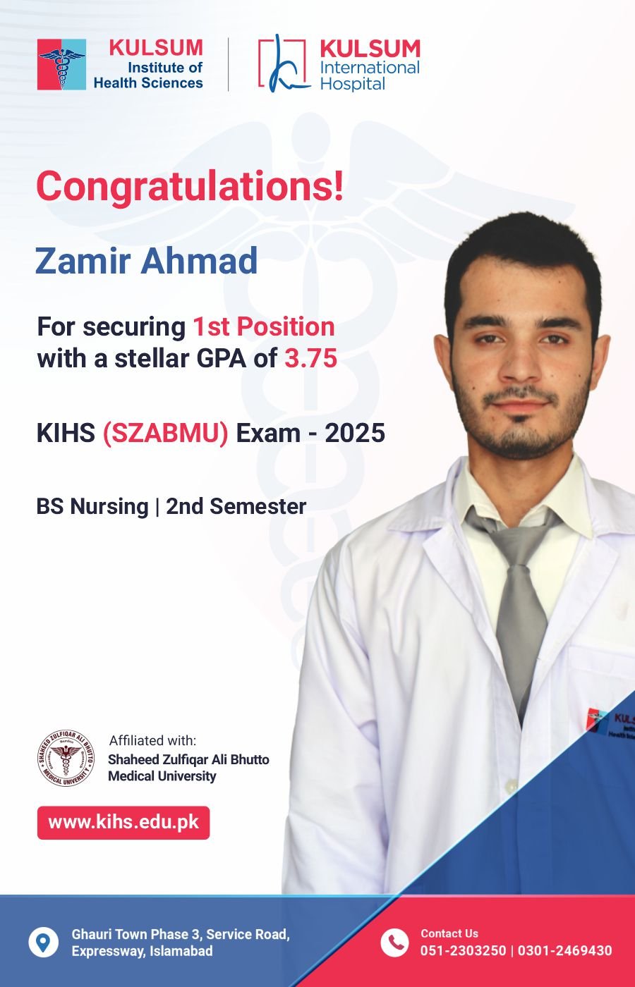 Zamir Ahmad |Kulsum Institute of Health Sciences | Position Holders
