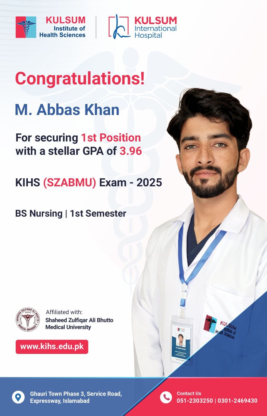 M. Abbas Khan |Kulsum Institute of Health Sciences | Position Holders